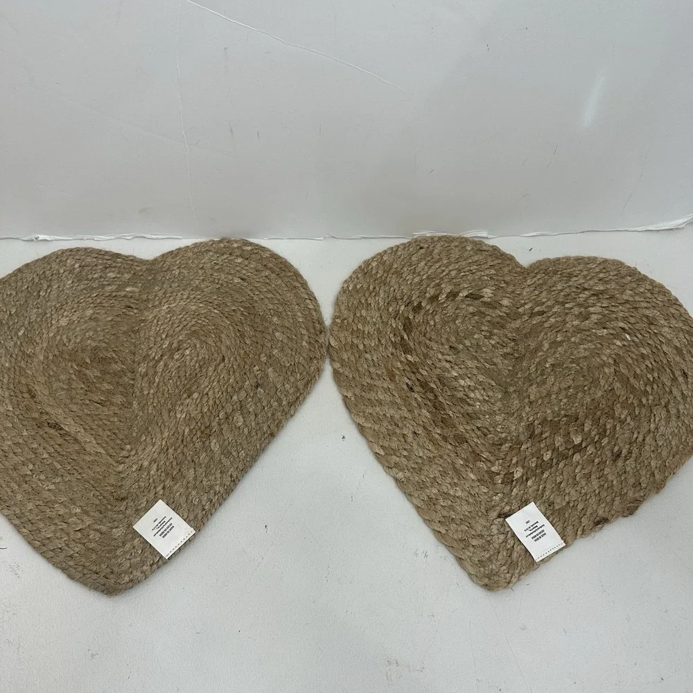 Set 2 Heart-Shaped Braided Jute Placemats Valentines Wedding Cottagecore India